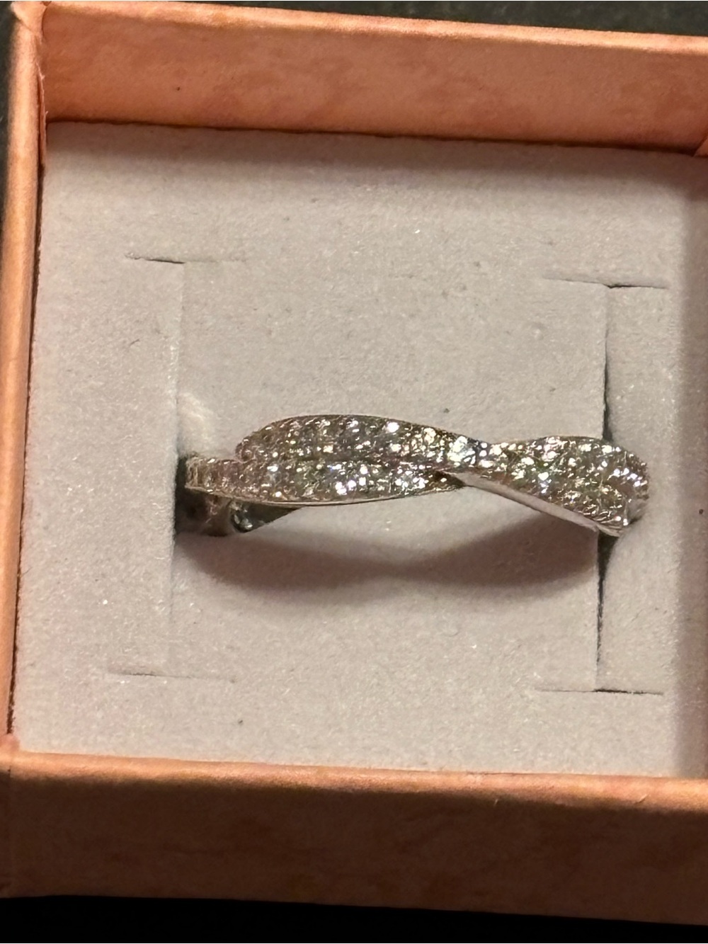 NWT 925 Sterling Silver Pavé Twist Crossover Ring Size 8 CZ Sparkle Band Gift Bx